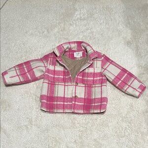 Zara Pink and White Plaid kids Heavy Flannel Jacket